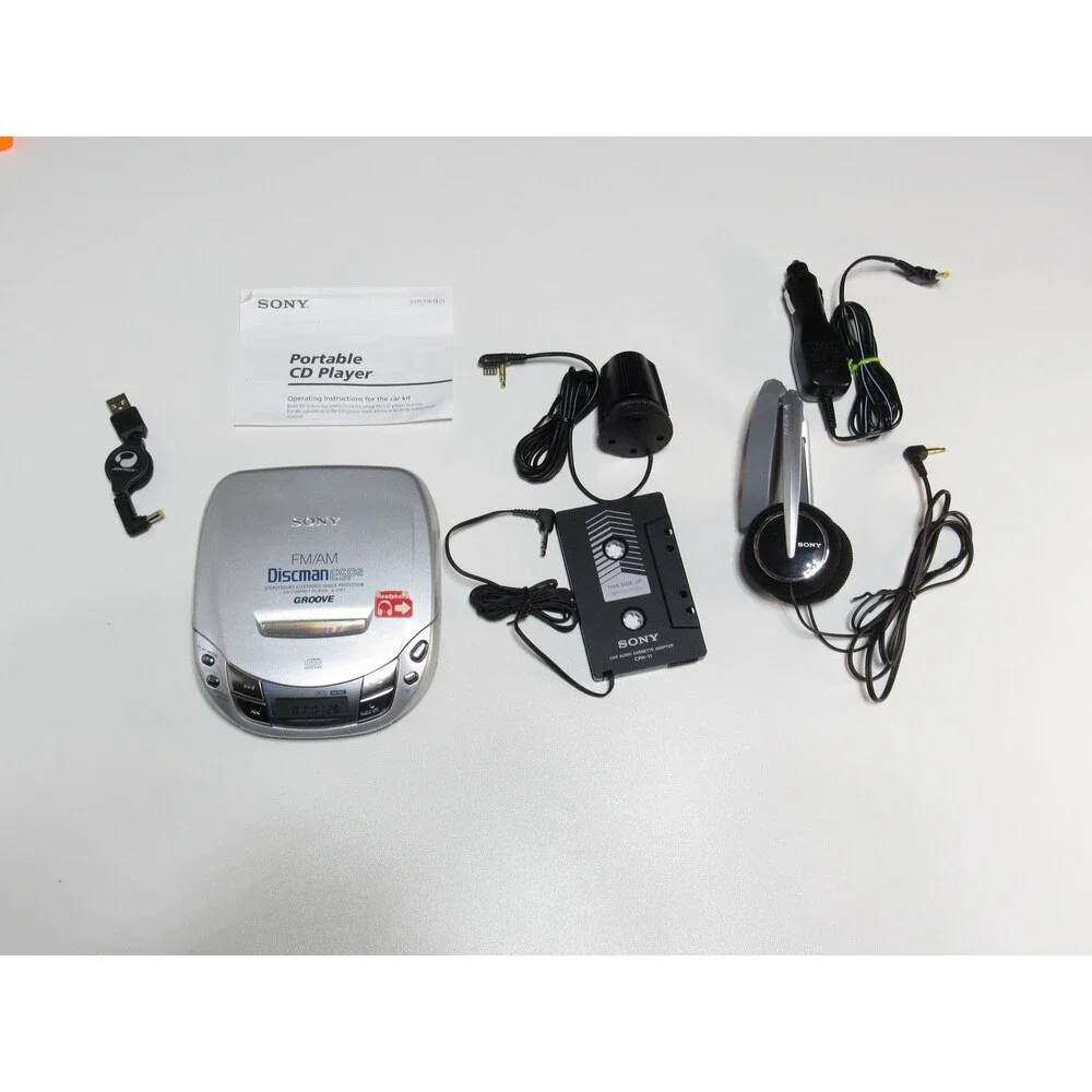 Sony Discman D-F411 Portable CD Player AM/FM Radio ESP2 Car Kit Headphones Works